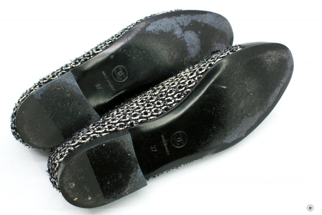 Chanel Ballerinas Lurex Fabric  Black white Fabric 37 Flat