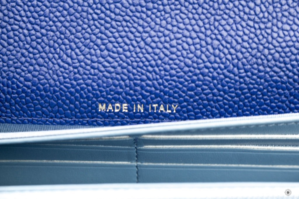 Chanel AY CC Logo  Blue Calfskin Long Wallet Ghw