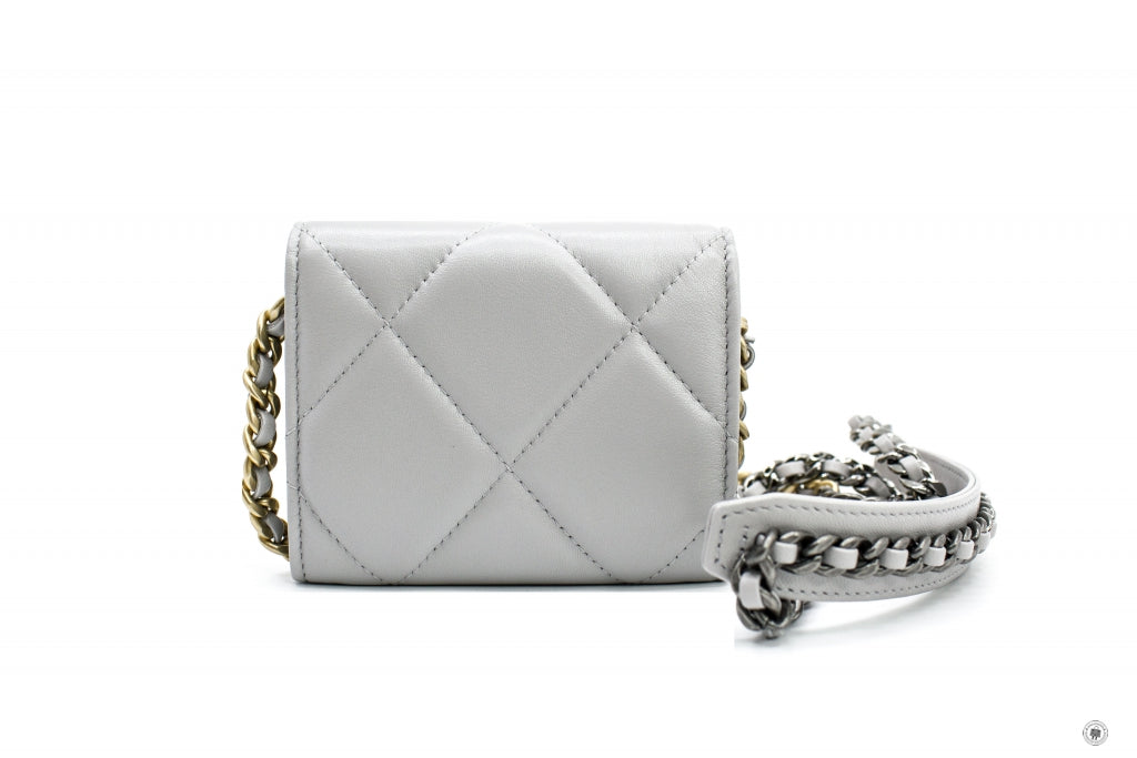 Chanel APB  Flap Coin Purse With Two Tones Gold And Gunmeta Light Grey / NC Lambskin Short Wallet Gbhw