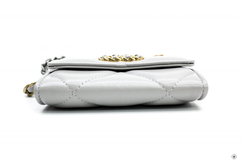 Chanel APB  Flap Coin Purse With Two Tones Gold And Gunmeta Light Grey / NC Lambskin Short Wallet Gbhw