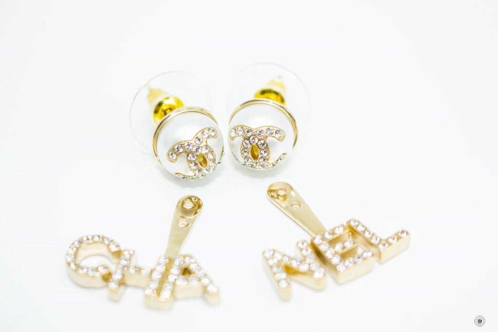 Chanel ABB Metal, Imitation Pearls & Diamond Gold, Pearly Whi Gold / ND Metal Earrings Ghw