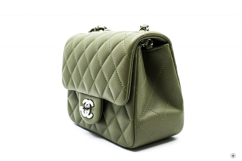 Chanel A Y Classic Mini Square Avocado / ND Lambskin CM Shoulder Bags Shw