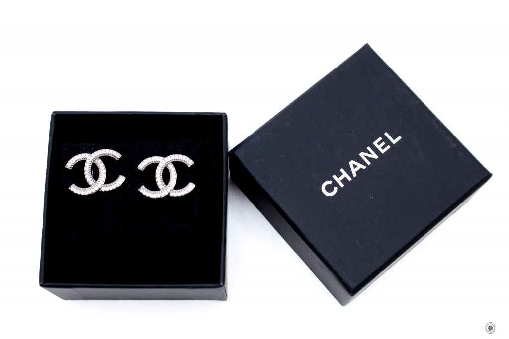 Chanel AB B CC Logo With Crystals  Gunmetal Metal CMX.CM Earrings Bkhw
