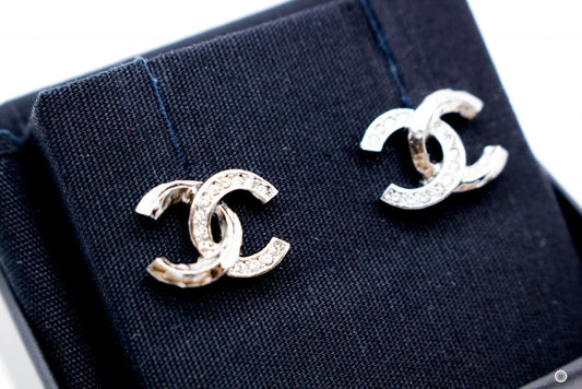 Chanel AB B CC Logo With Crystals  Gunmetal / NF Metal Earrings Bkhw