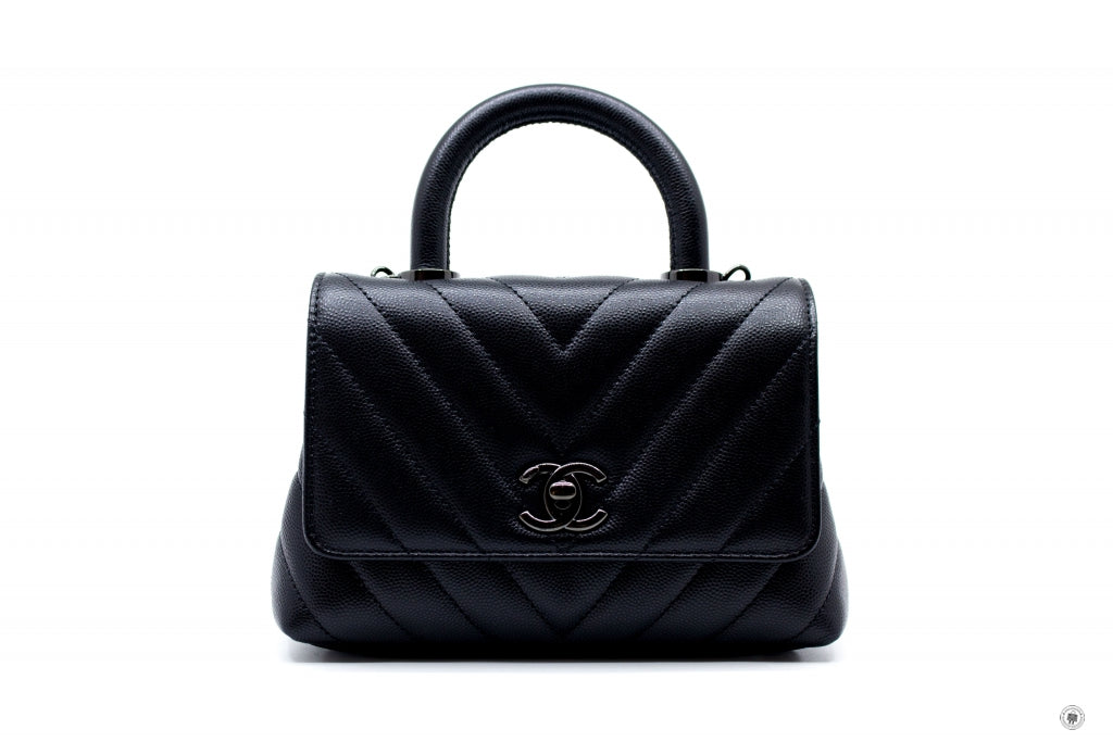 Chanel ASB Mini Chevron Coco Handle  Black /  Caviar Shoulder Bags Bkhw