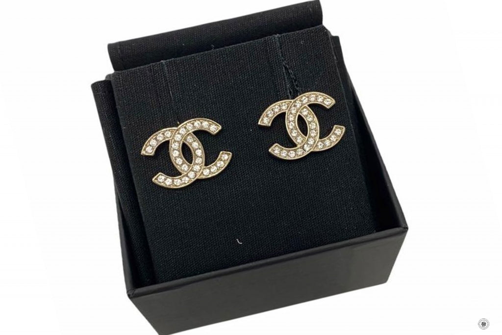 Chanel AB B CC Logo With Crystals  Gold / NE Metal .CMX.CM Earrings