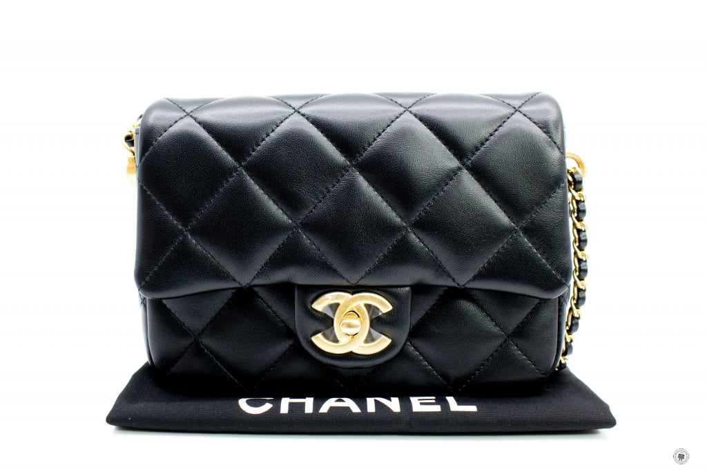Chanel ASB Mini Flap Bag With Pearl Chain Version Black /  Calfskin CM Shoulder Bags Gbhw