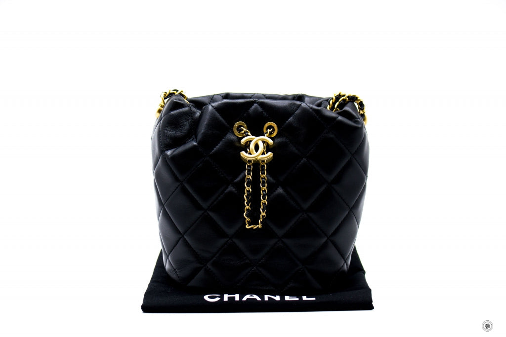 Chanel ASB Bucket Bag With Imitation Pearls Black /  Lambskin Shoulder Bags Gbhw