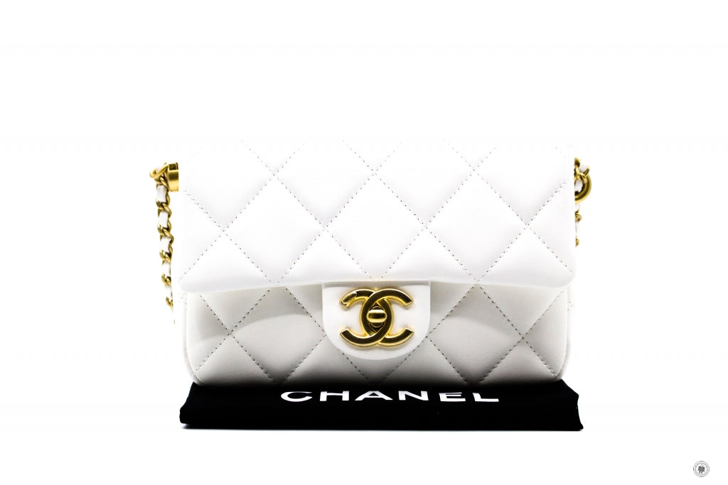 Chanel AS2855 B06895 10601 Mini Flap Bag With Pearl Chain White   10601 Lambskin Shoulder Bags Gbhw