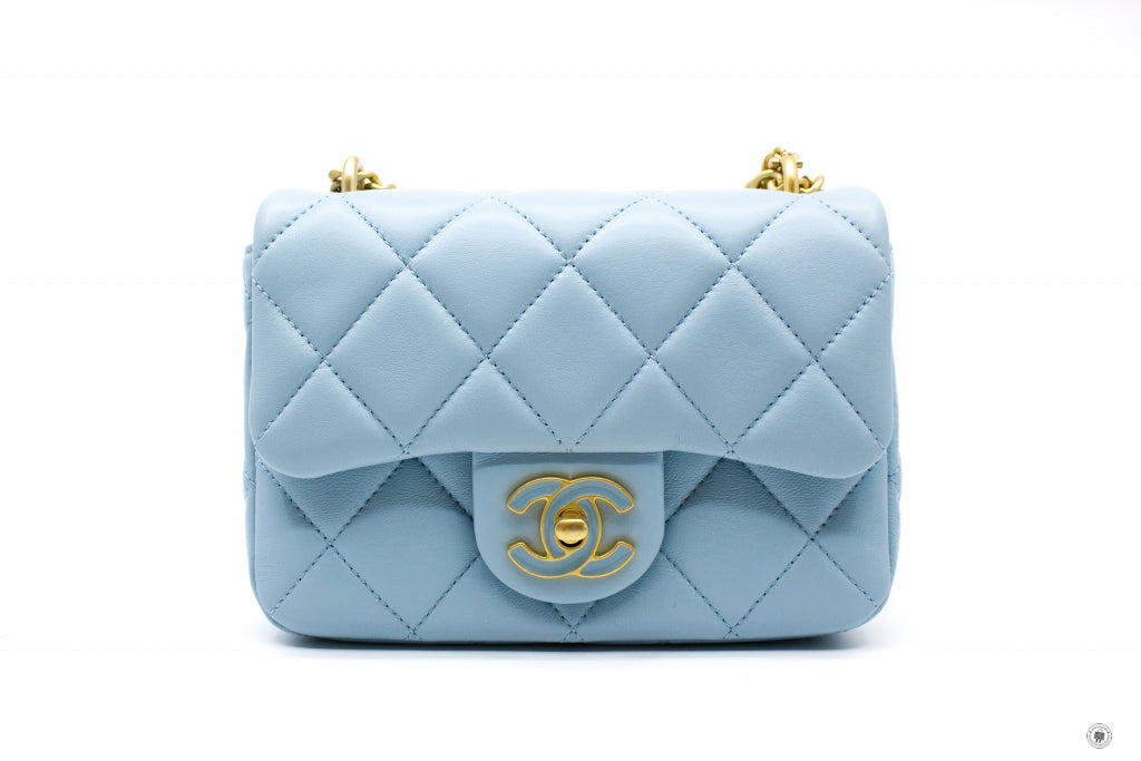 Chanel AS3113B07634 Mini Flap Bag With Enamel And Gold Tone Metal  Baby Blue   NG752 Calfskin Shoulder Bags Gbhw