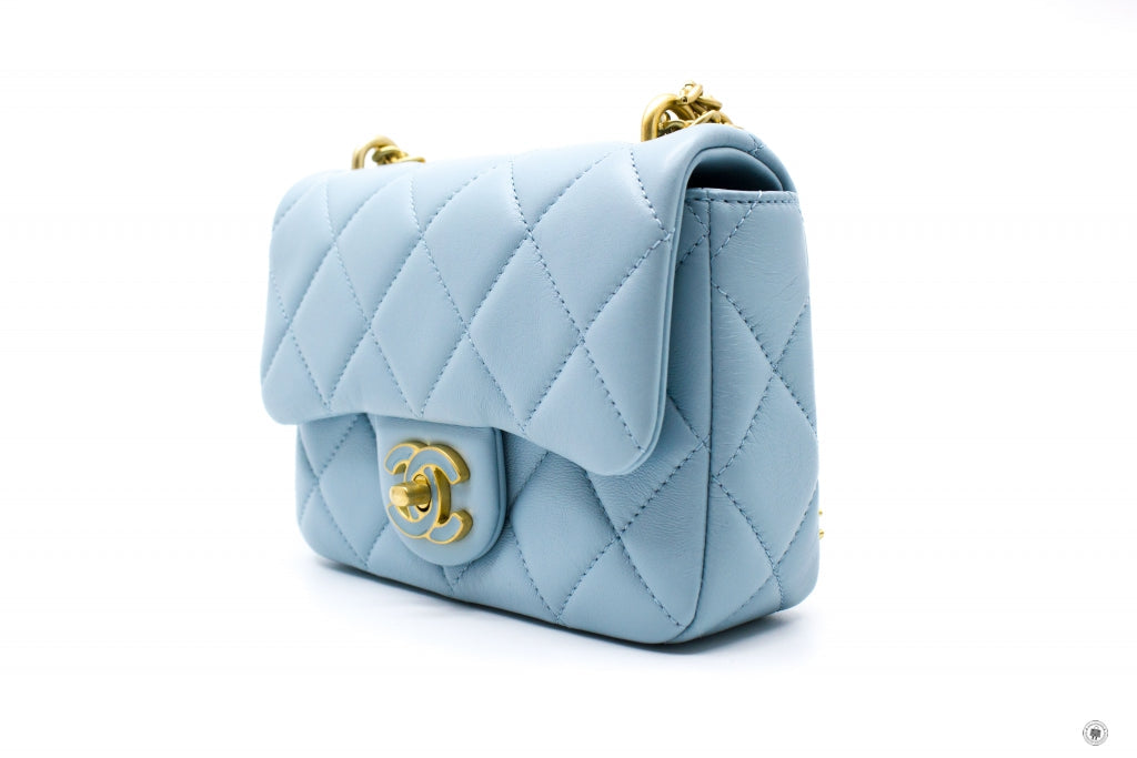 Chanel ASB Mini Flap Bag With Enamel And Gold Tone Metal  Baby Blue / NG Calfskin Shoulder Bags Gbhw