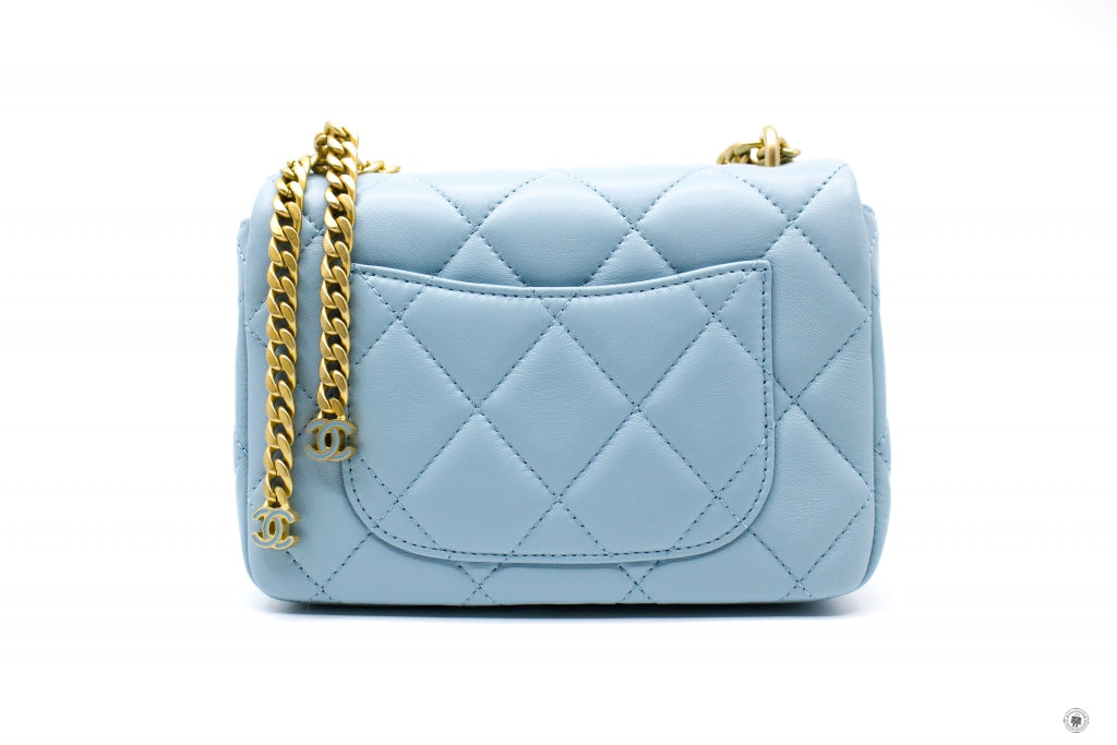Chanel ASB Mini Flap Bag With Enamel And Gold Tone Metal  Baby Blue / NG Calfskin Shoulder Bags Gbhw