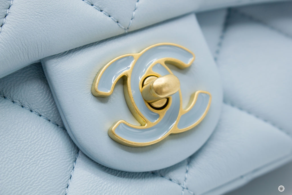 Chanel ASB Mini Flap Bag With Enamel And Gold Tone Metal  Baby Blue / NG Calfskin Shoulder Bags Gbhw