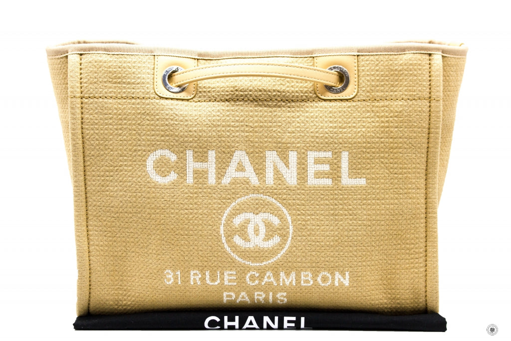 Chanel AB Deauville Shopping Tote  Khaki / NG Fabric Tote Bag Shw