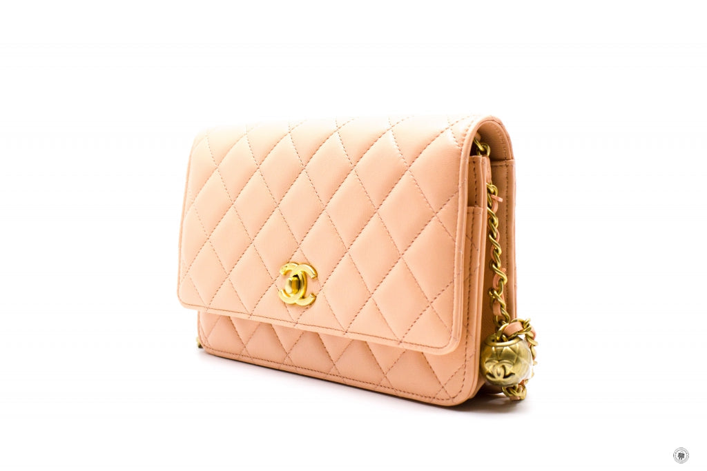 Chanel APB Pearl Crush Wallet ON Chain Woc  Apricot / NG Lambskin Shoulder Bags Gbhw