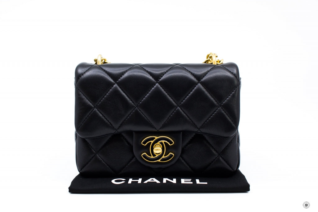 Chanel AS3113B07634 Mini Flab Bag With Enamel And Gold Tone Metal  Black   94305 Calfskin Shoulder Bags Gbhw