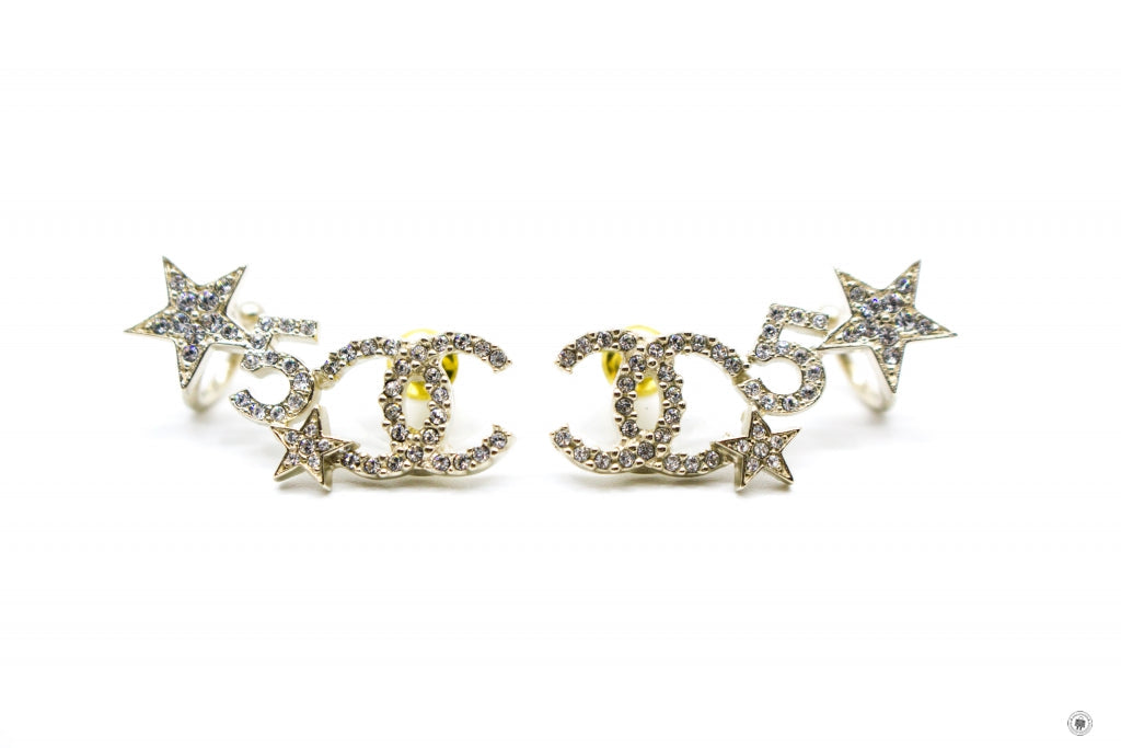 Chanel ABB Crystal CC Logo With Stars And Five   Gold / NH Metal .CMXCM Earrings Ghw