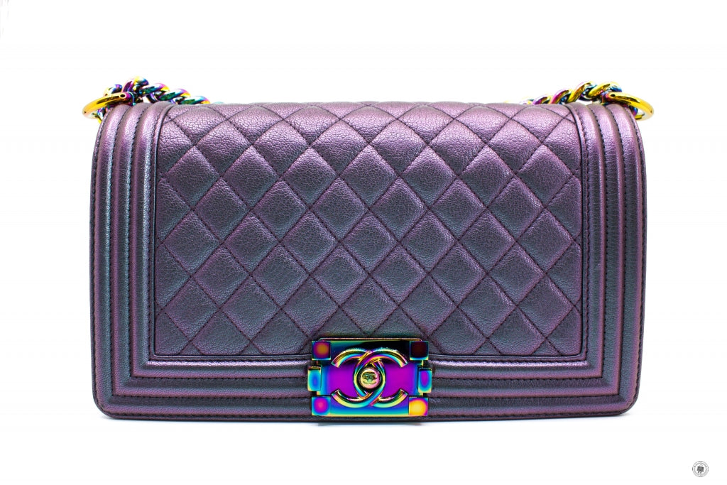 Chanel A67086 Boy Rainbow  Iridescent Purple  Calfskin Medium Shoulder Bags