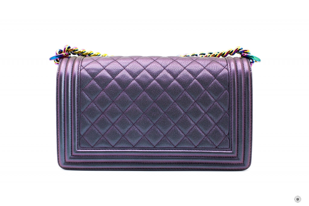 Chanel A67086 Boy Rainbow  Iridescent Purple  Calfskin Medium Shoulder Bags