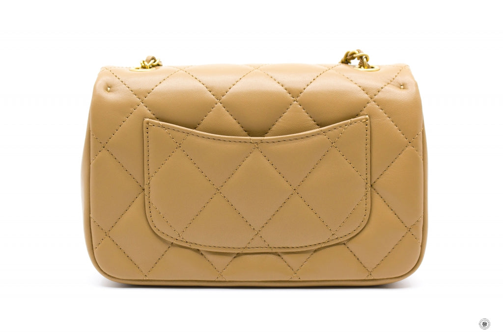 Chanel AS3457 B08840  Mini Flap Bag With Heart Charms BJ523   Beige Lambskin Shoulder Bags Gbhw