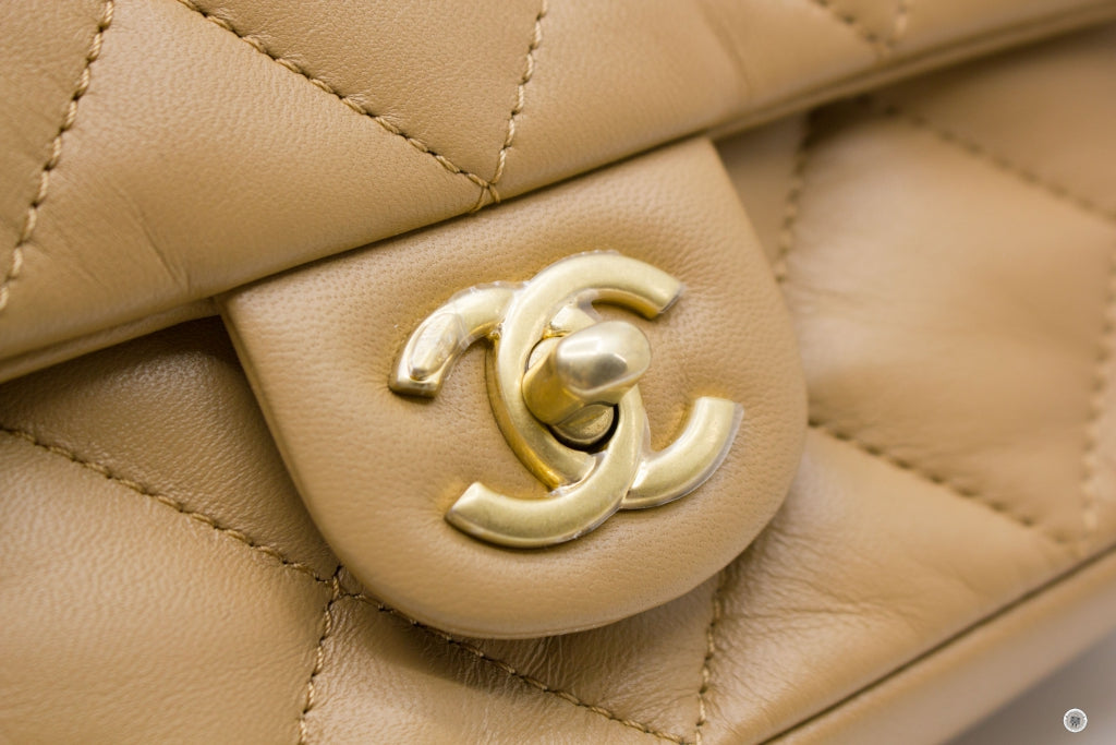 Chanel AS3457 B08840  Mini Flap Bag With Heart Charms BJ523   Beige Lambskin Shoulder Bags Gbhw