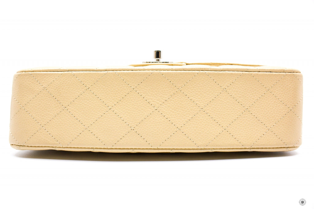 Chanel A01112 Medium Classic Double Flap Beige Caviar 25.5CM Shoulder Bags Shw
