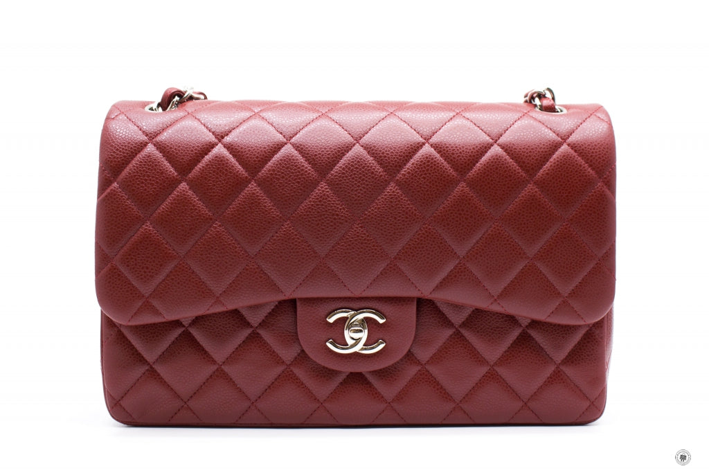 Chanel A58600 Classic CC Red Caviar Jumbo Shoulder Bags Shw