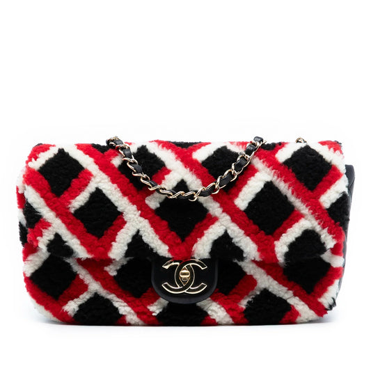 Black Chanel Medium CC Shearling and Lambskin Single Flap Crossbody Bag