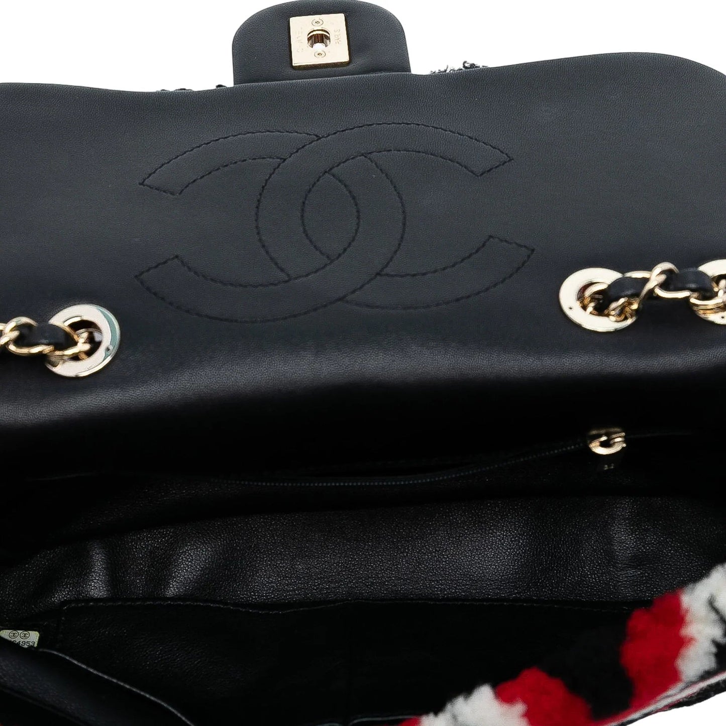 Black Chanel Medium CC Shearling and Lambskin Single Flap Crossbody Bag