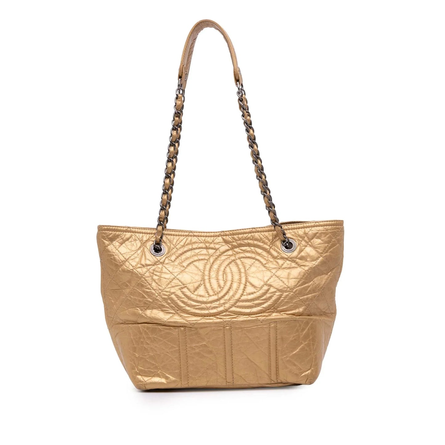 Gold Chanel Distressed Calfskin Shopping In Moscow Tote