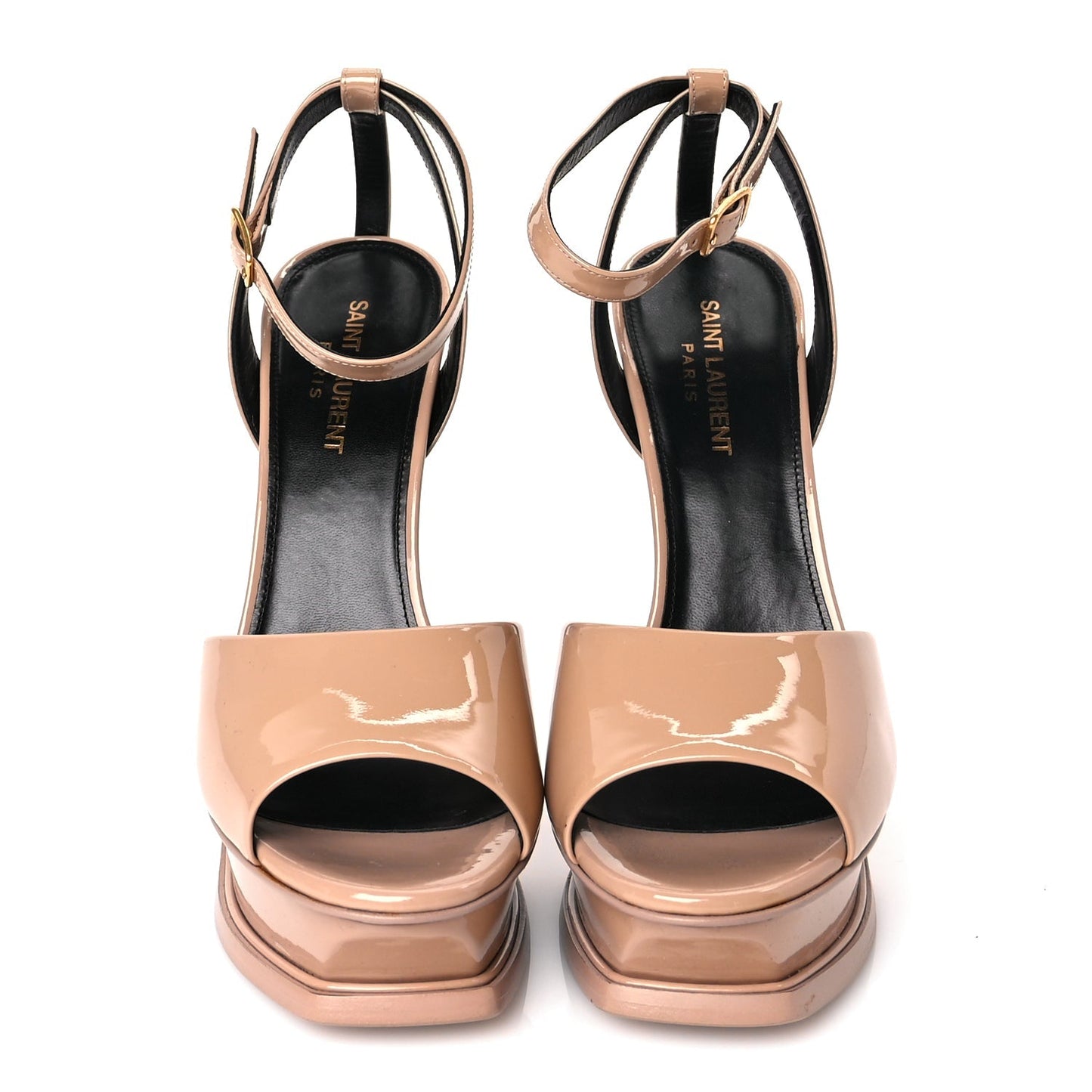 Saint Laurent Patent Tribute Lips Platform Sandals 38 Nude