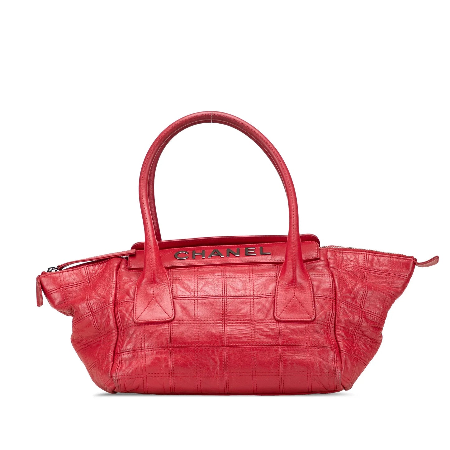 Red Chanel Lambskin Square Stitched Lax Handbag