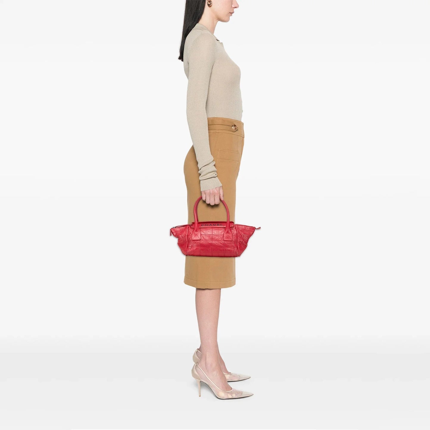 Red Chanel Lambskin Square Stitched Lax Handbag