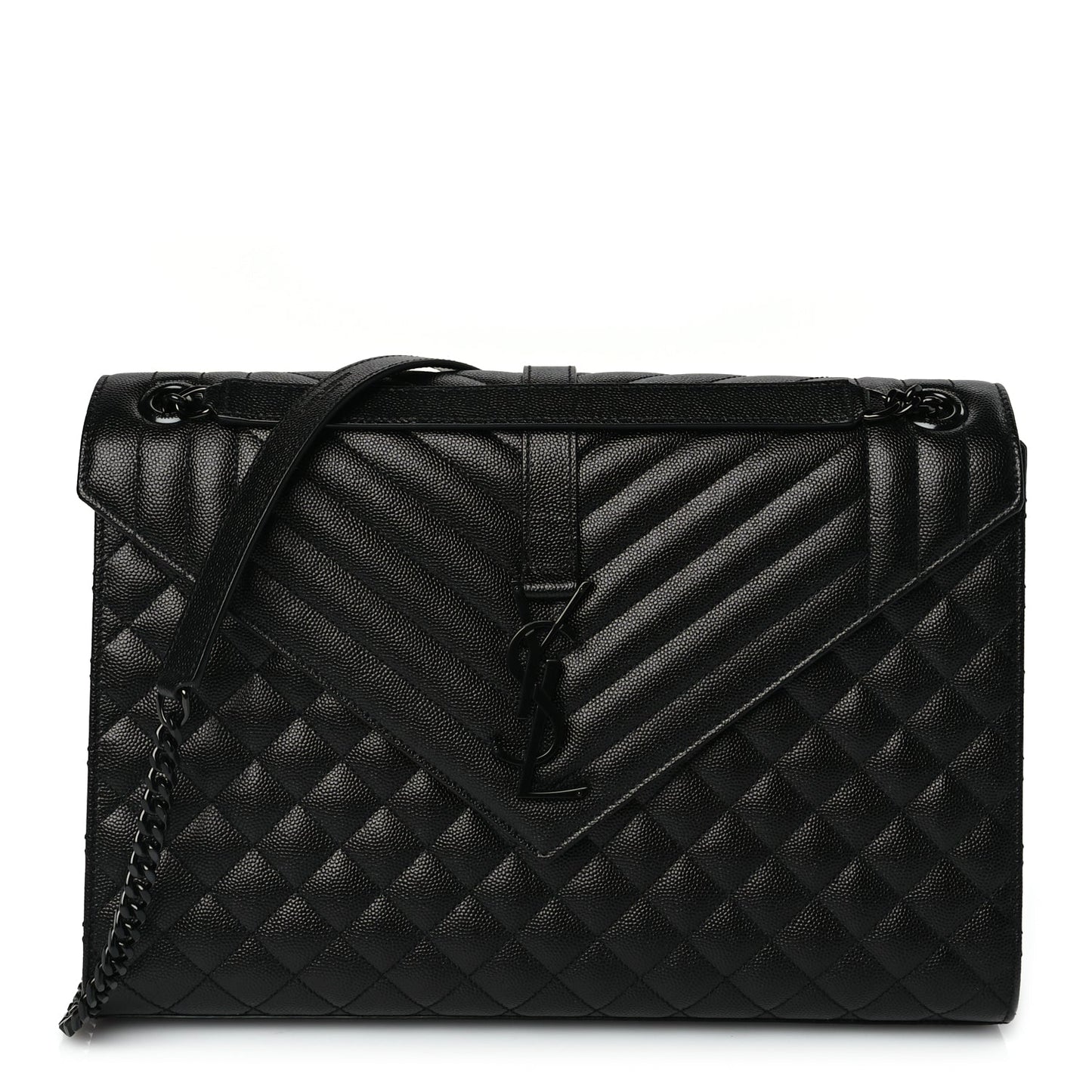 Saint Laurent Grain De Poudre Textured Mixed Matelasse Large Triquilt Monogram Monochrome Satchel Black