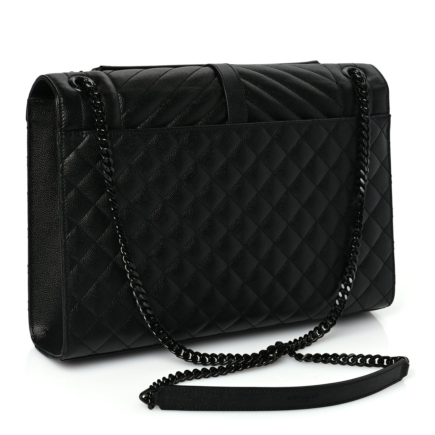 Saint Laurent Grain De Poudre Textured Mixed Matelasse Large Triquilt Monogram Monochrome Satchel Black