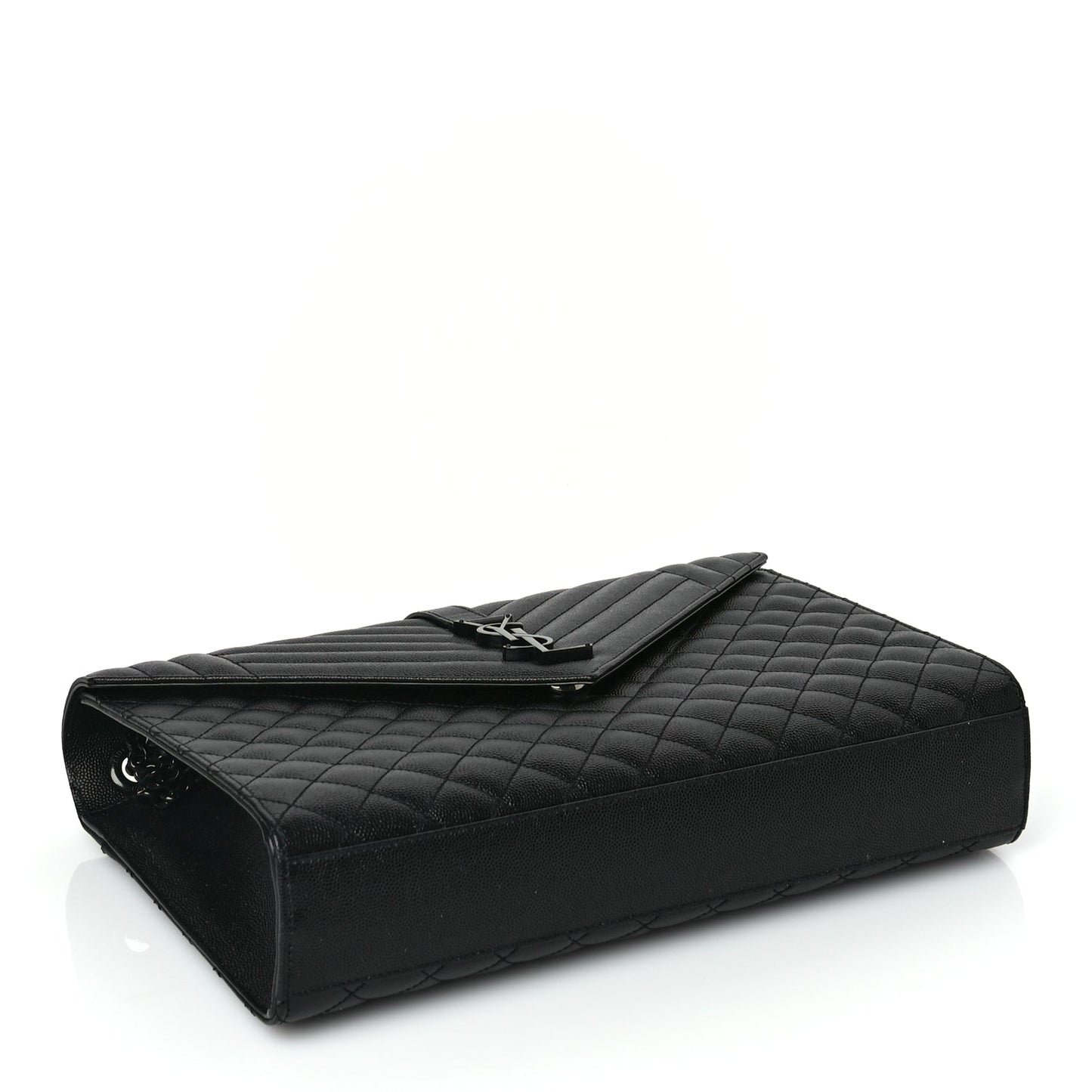 Saint Laurent Grain De Poudre Textured Mixed Matelasse Large Triquilt Monogram Monochrome Satchel Black