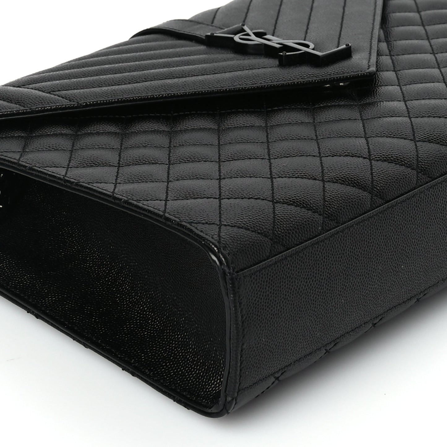 Saint Laurent Grain De Poudre Textured Mixed Matelasse Large Triquilt Monogram Monochrome Satchel Black