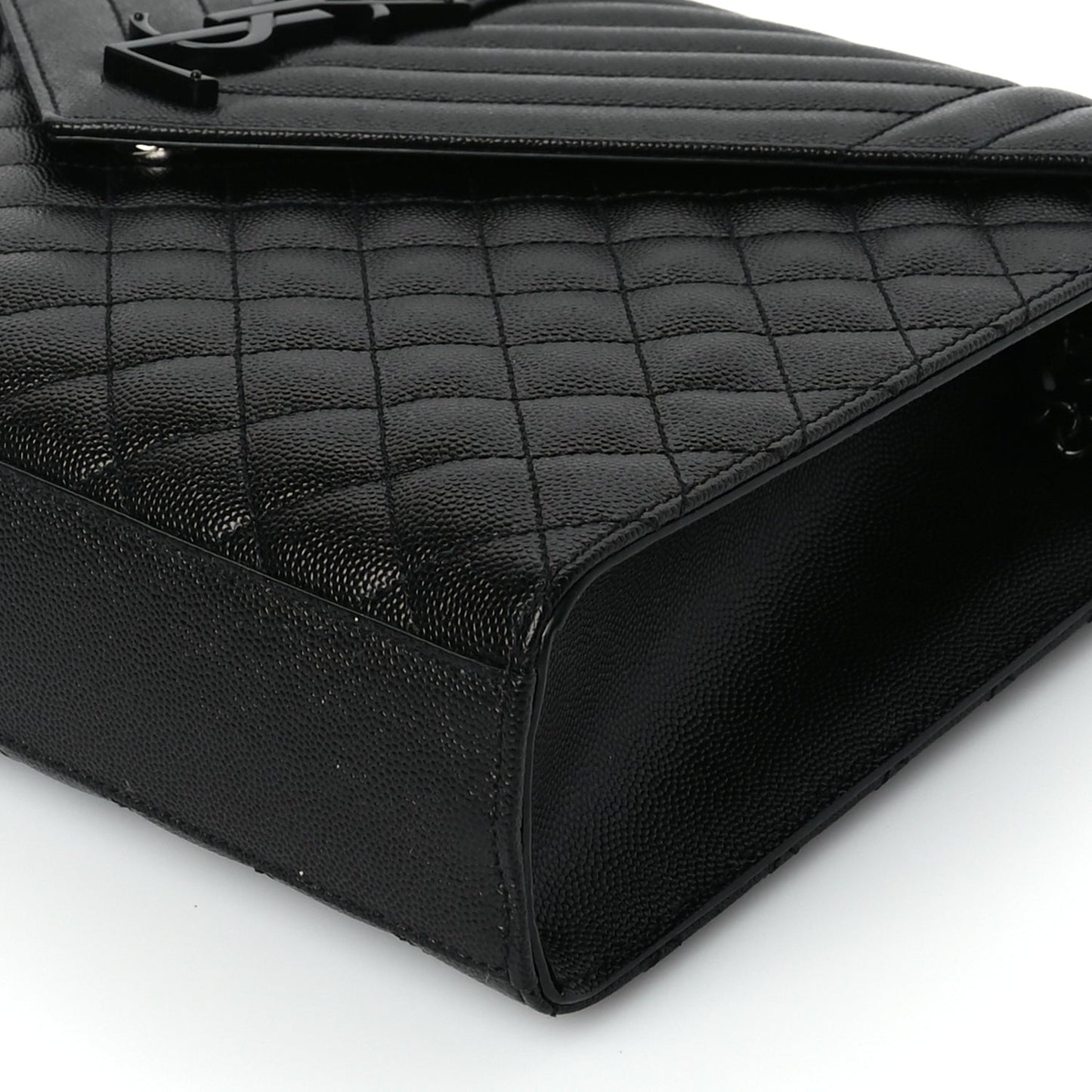 Saint Laurent Grain De Poudre Textured Mixed Matelasse Large Triquilt Monogram Monochrome Satchel Black