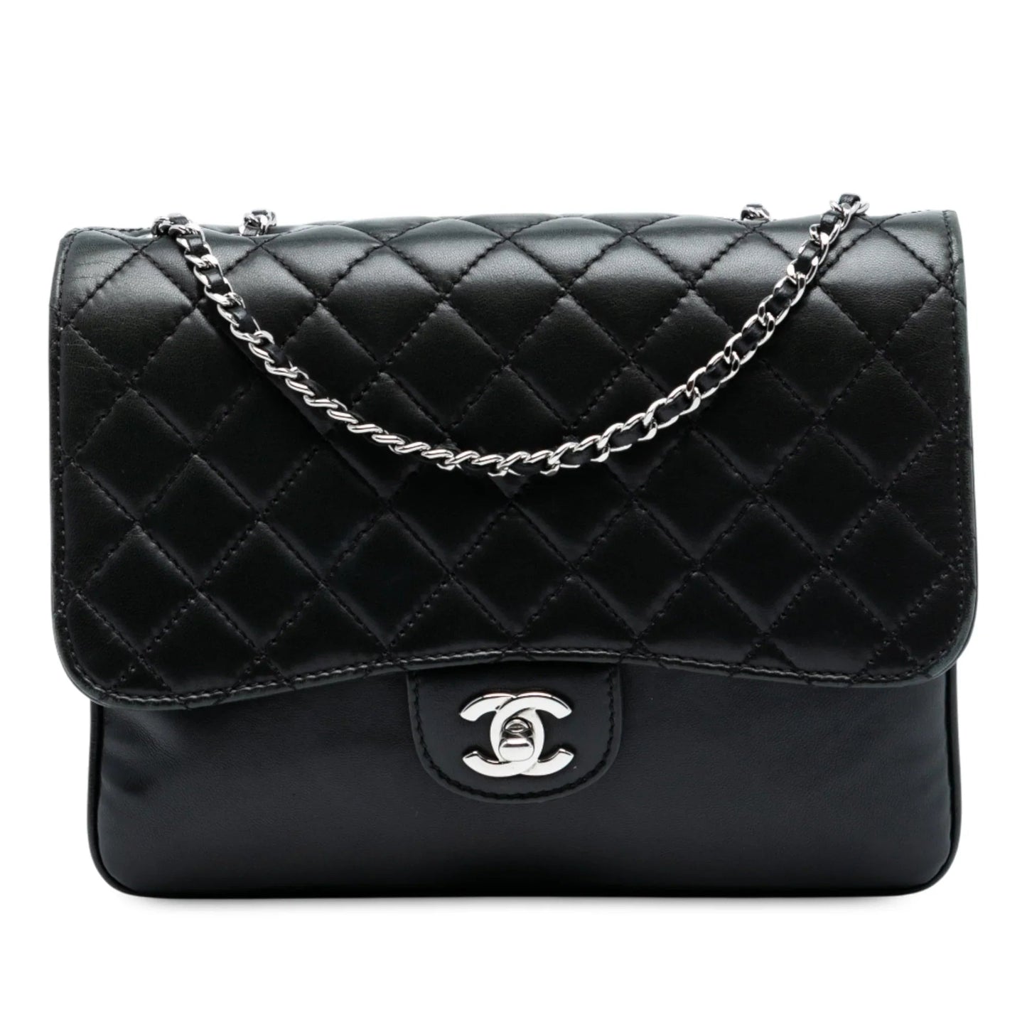Black Chanel Medium Quilted Lambskin Clams Pocket Accordion Flap Shoulder Bag