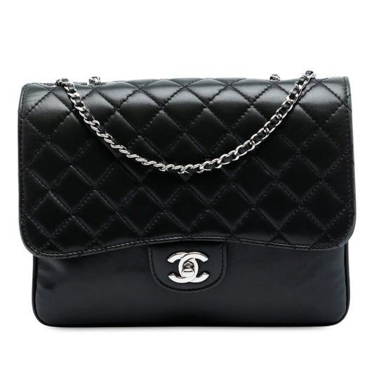 Black Chanel Medium Quilted Lambskin Clams Pocket Accordion Flap Shoulder Bag