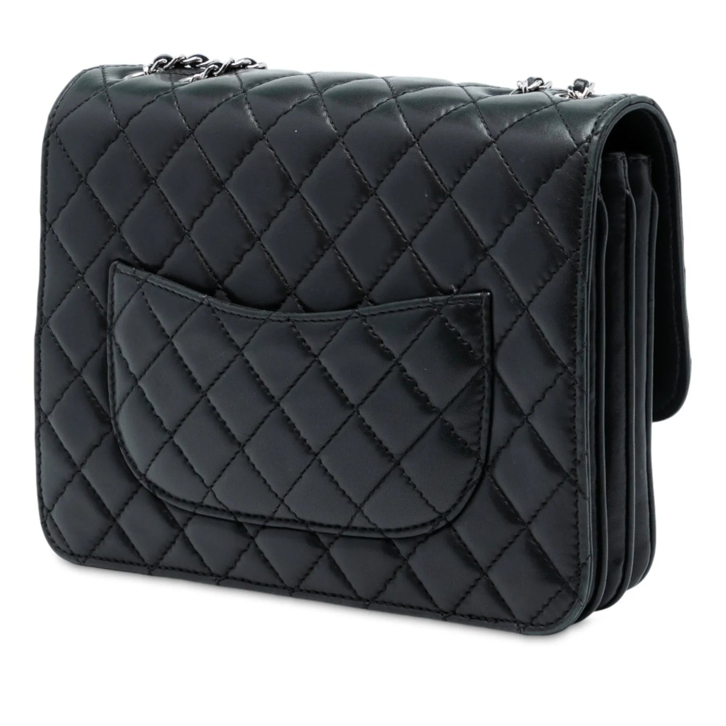 Black Chanel Medium Quilted Lambskin Clams Pocket Accordion Flap Shoulder Bag