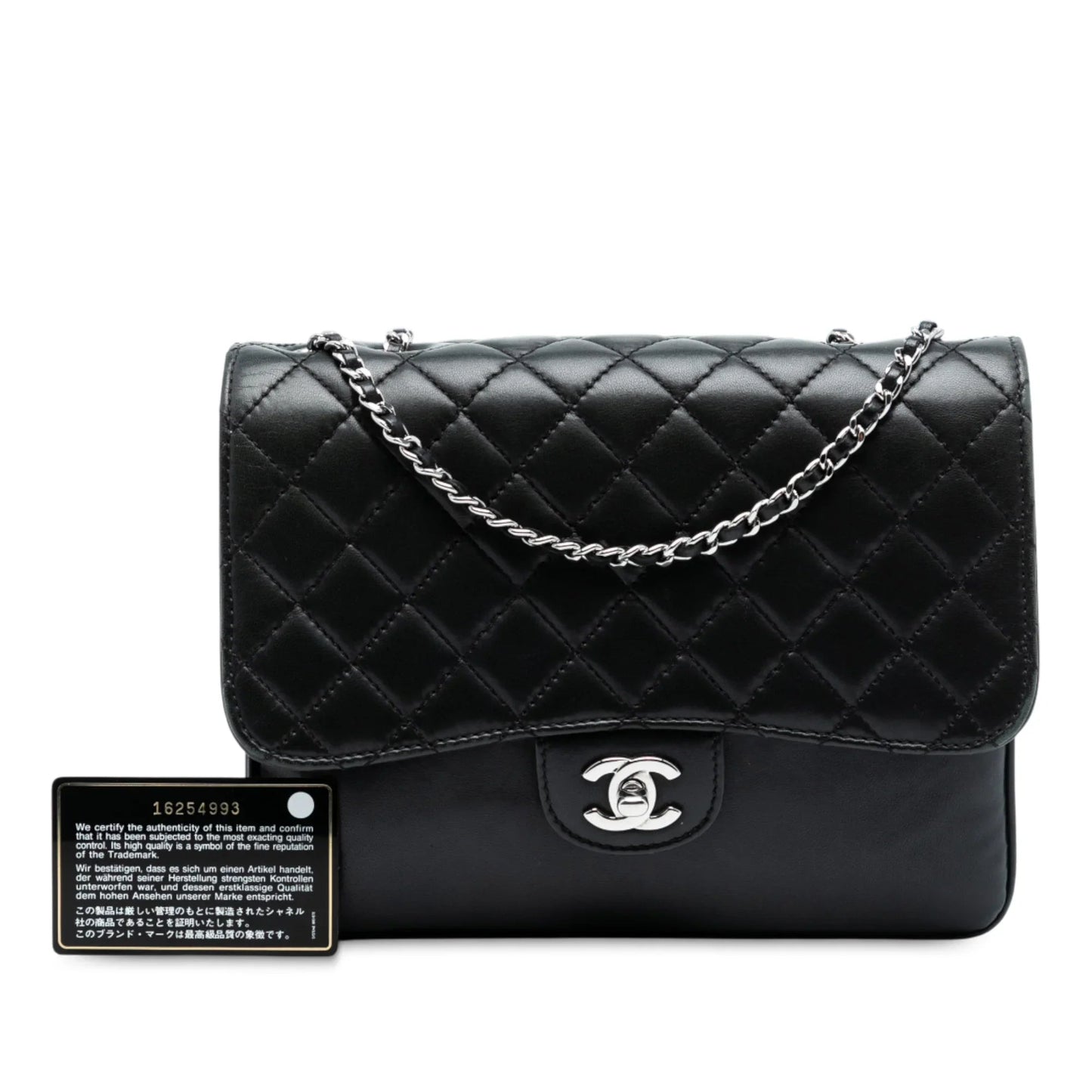 Black Chanel Medium Quilted Lambskin Clams Pocket Accordion Flap Shoulder Bag