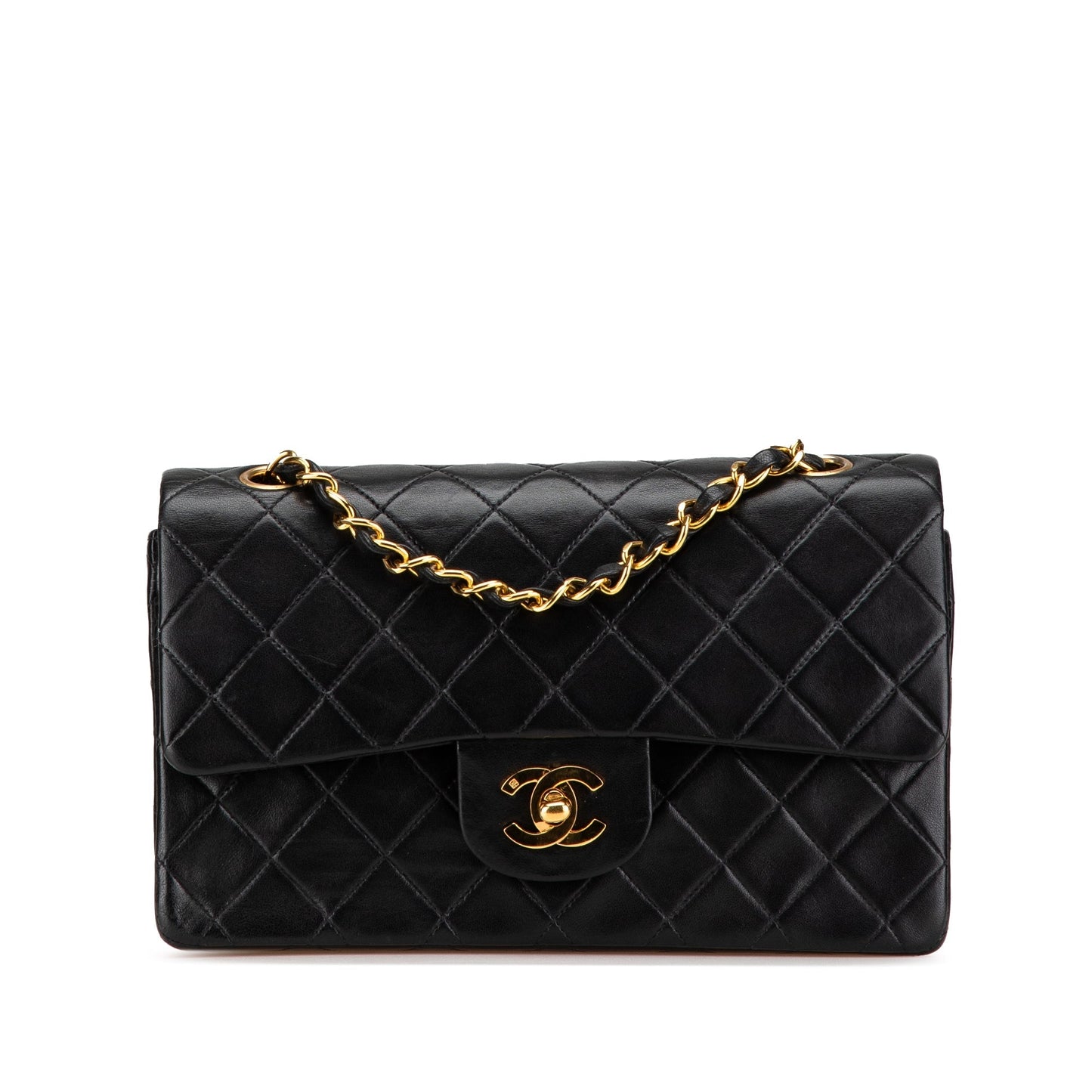 Black Chanel Small Classic Lambskin Double Flap Shoulder Bag