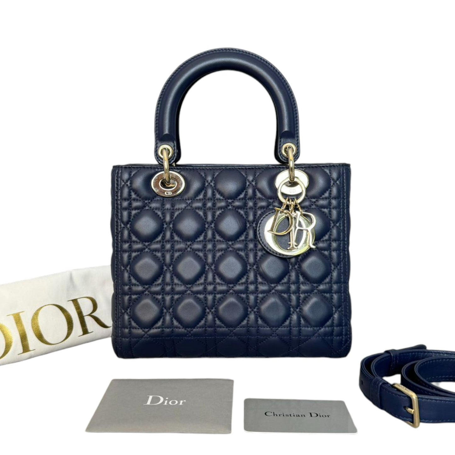 Lady Dior Medium Lambskin Cannage Navy GHW