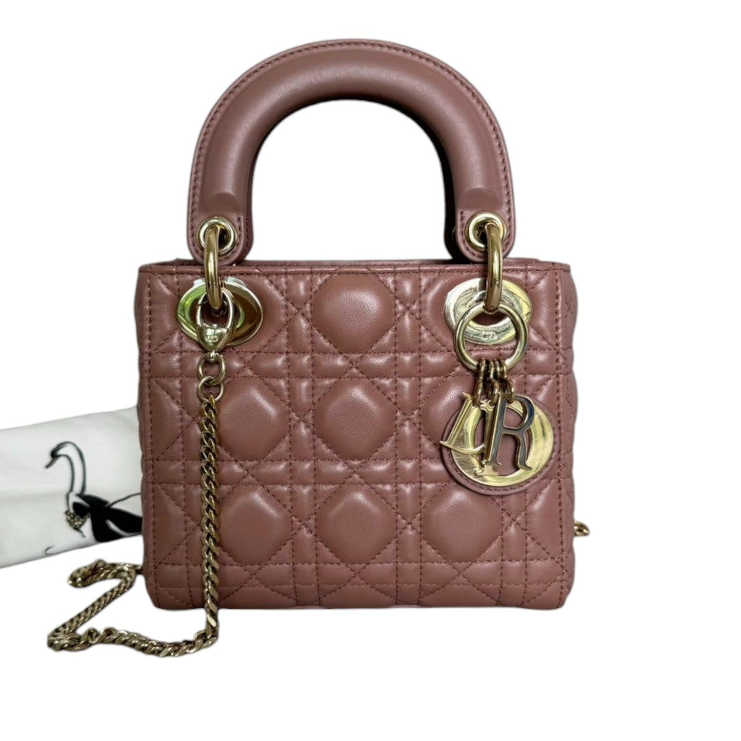 Lady Dior Mini Lambskin Cannage Beige GHW