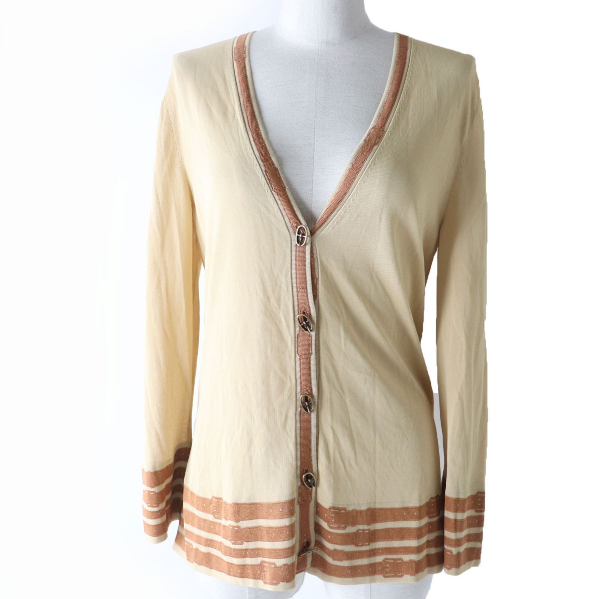 HERMES cardigan Main: 100% rayon Beige x brown Women 40  d