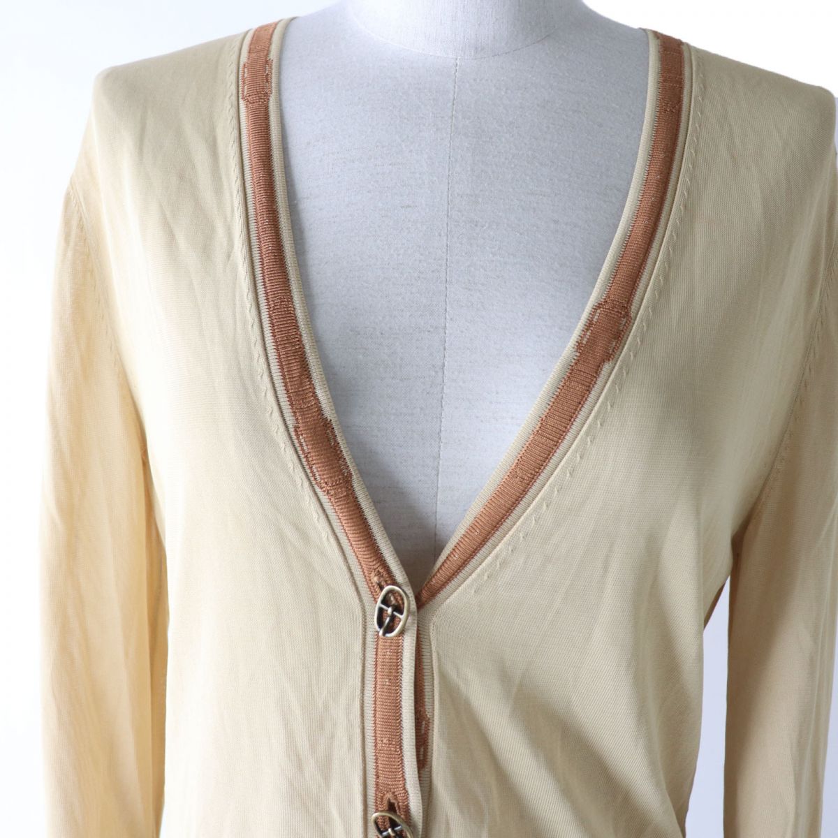 HERMES cardigan Main: 100% rayon Beige x brown Women 40  d