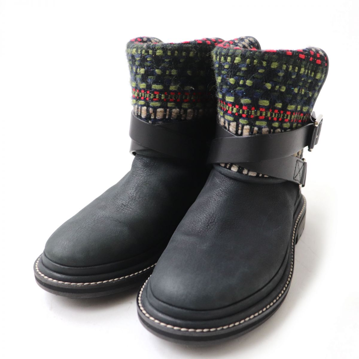 CHANEL boots Tweed x leather Black x multicolor Women 36  d