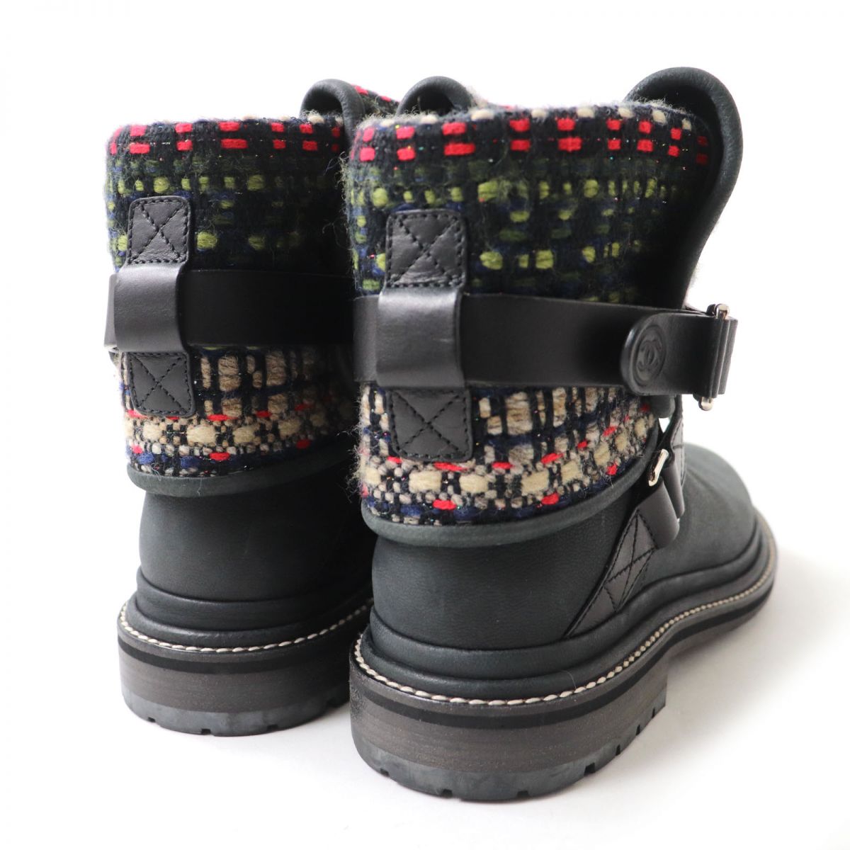 CHANEL boots Tweed x leather Black x multicolor Women 36  d
