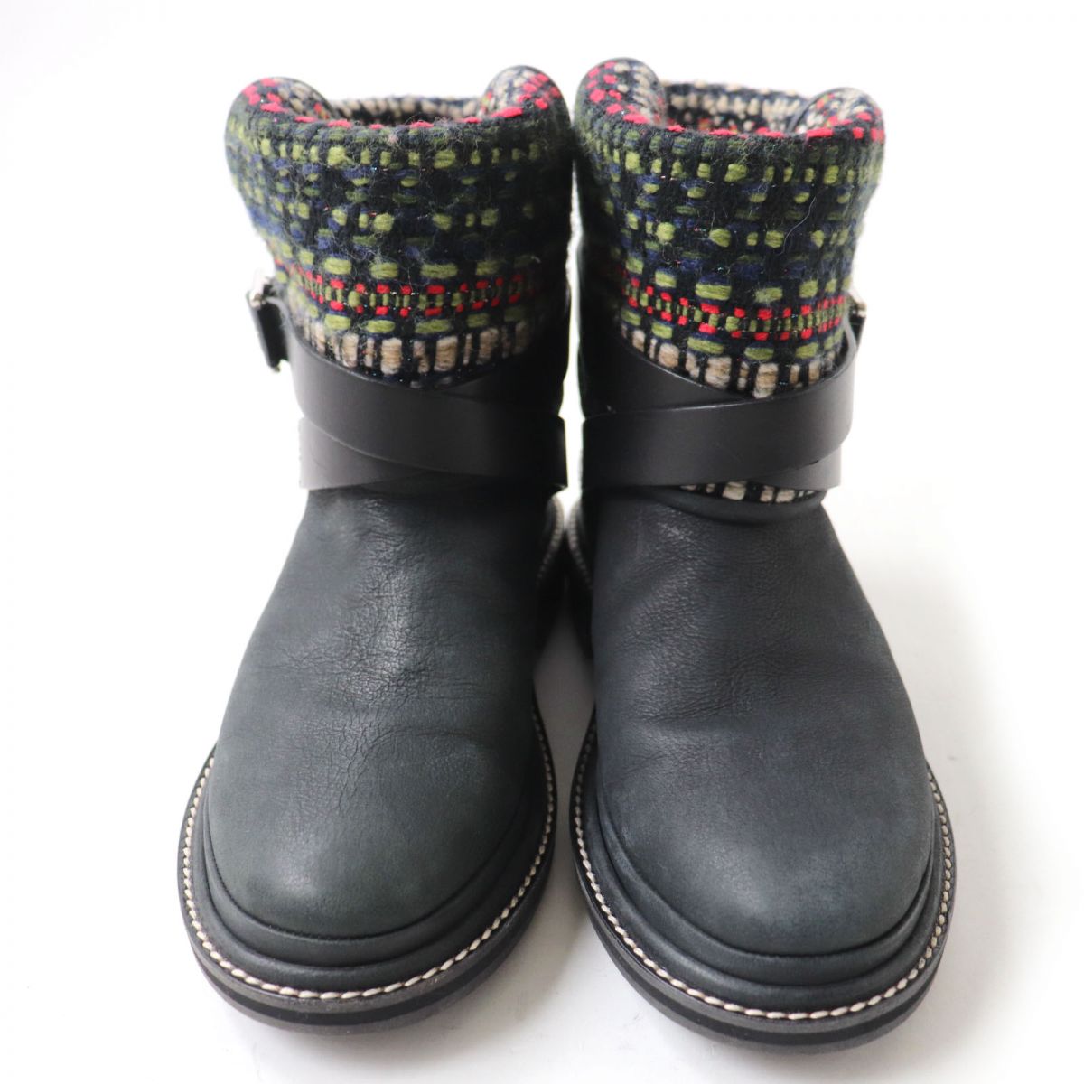 CHANEL boots Tweed x leather Black x multicolor Women 36  d